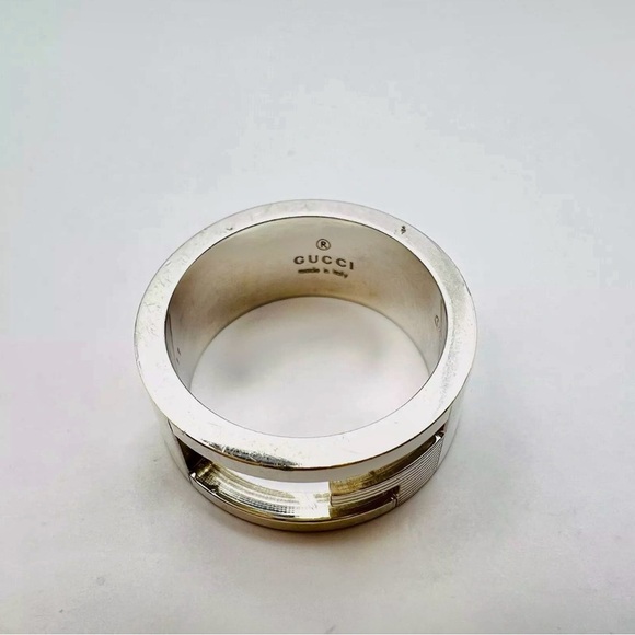 Gucci G cut Logo 925 Stamp Sterling Silver Unisex Ring Size 10 US 5 - Picture 4 of 7
